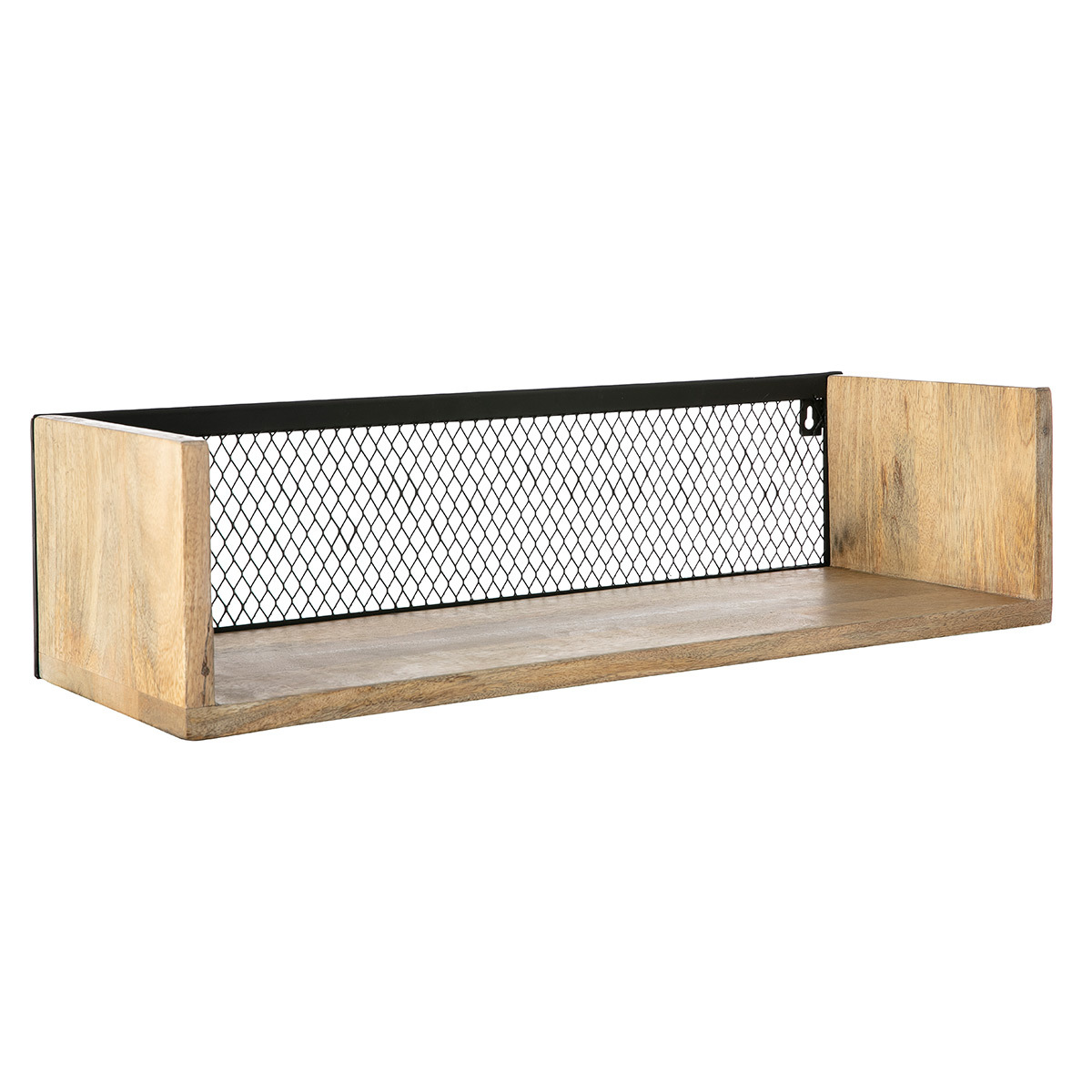 Étagère murale industrielle en bois manguier massif et métal noir L60 cm RACK bois clair / noir, MILIBOO