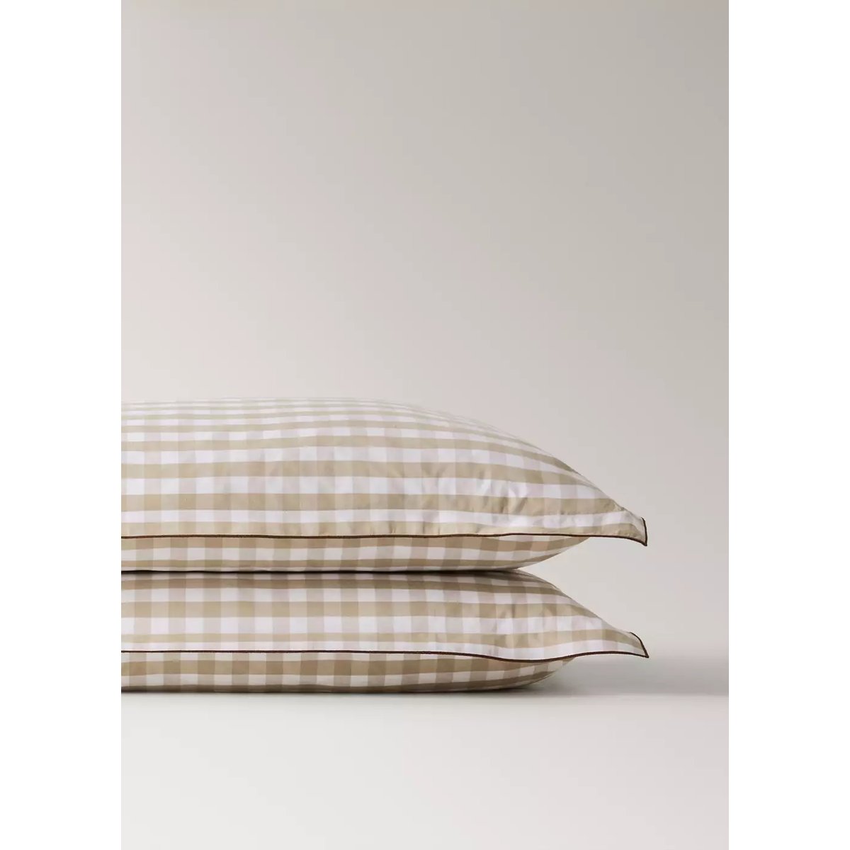 Taies d'oreiller percale de coton carreaux vichy 50x75 cm tabac, MANGO HOME