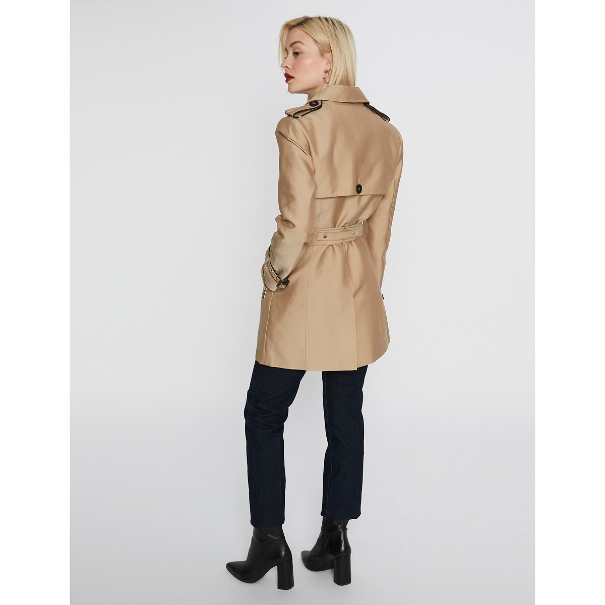 Trench boutonné mi-long avec ceinture beige, MORGAN
