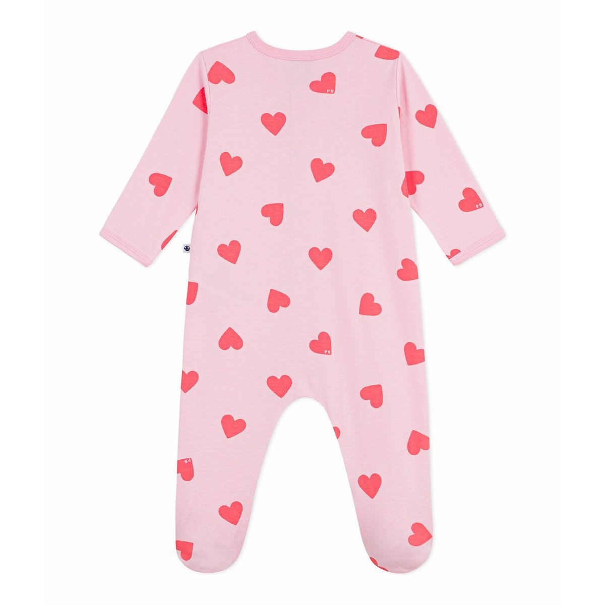 Pigiama in cotone, stampa cuori rosa, PETIT BATEAU