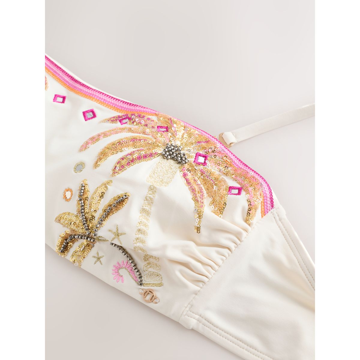 Haut de bikini bandeau orné sequins crème/rose, NEXT