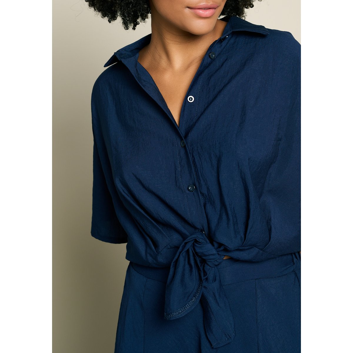 Chemise nouée manches courtes bleu marine, LOLALIZA