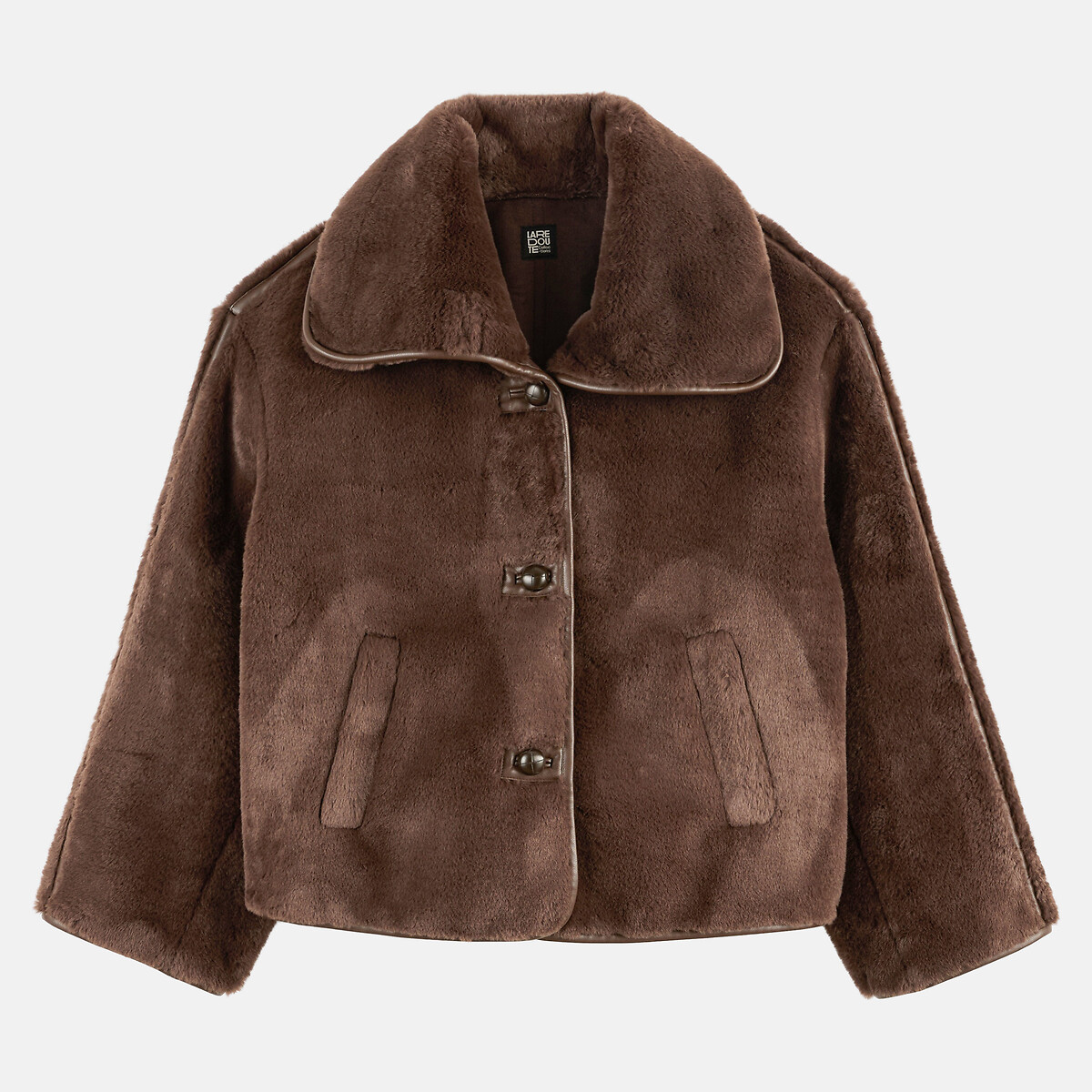 Manteau court duveteux, à col montant marron, LA REDOUTE COLLECTIONS