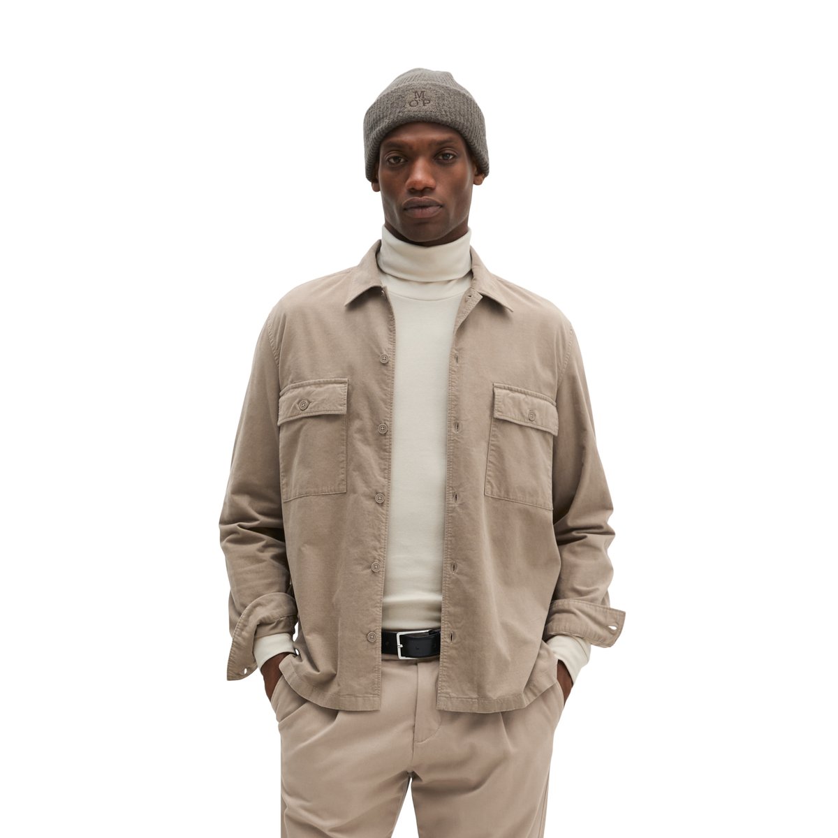 Chemise coupe classique en twill de coton bio au toucher velouté beige, MARC O'POLO
