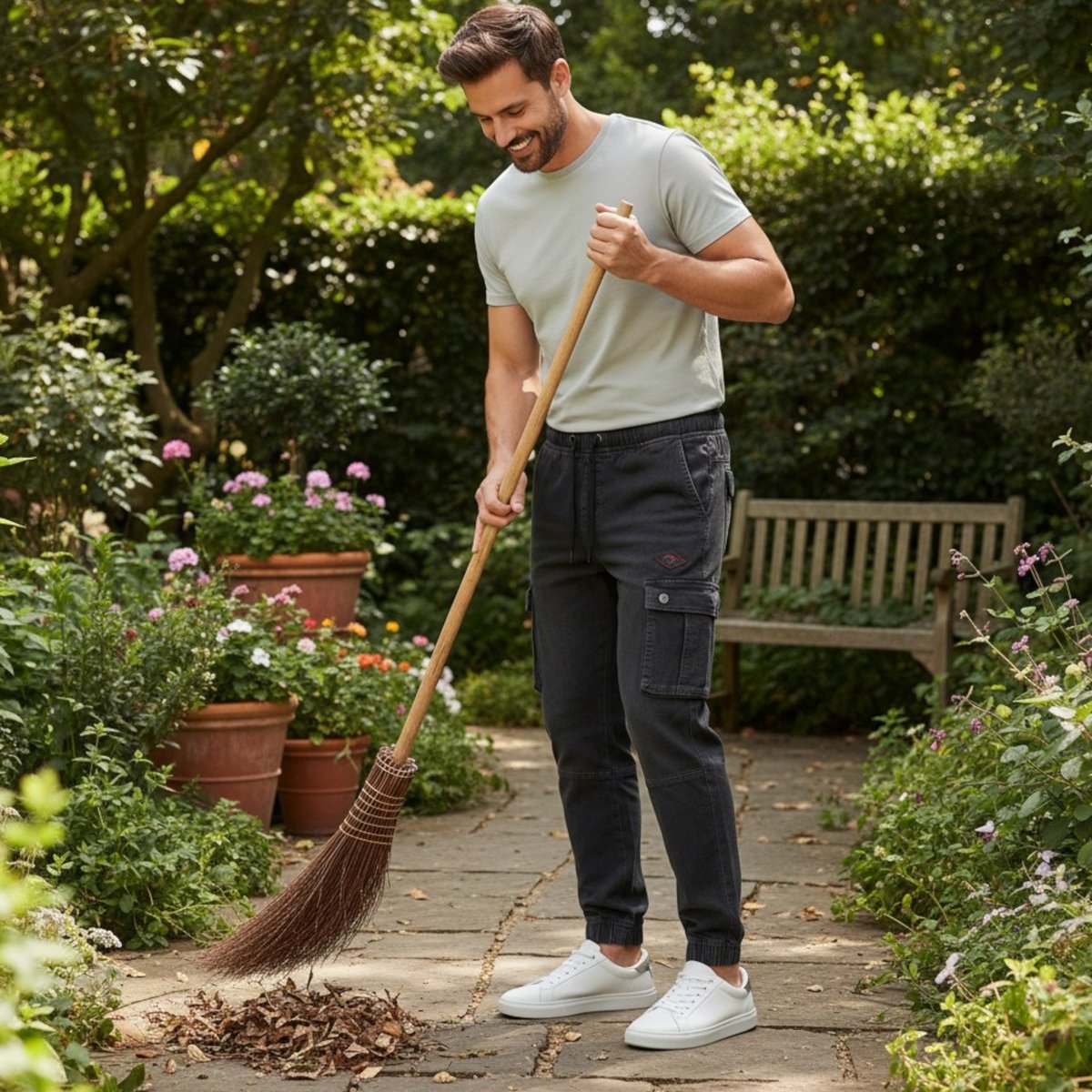 Jean cargo avec poches latérales, coupe droite et taille élastique à cordon SLIM gris, LEE COOPER