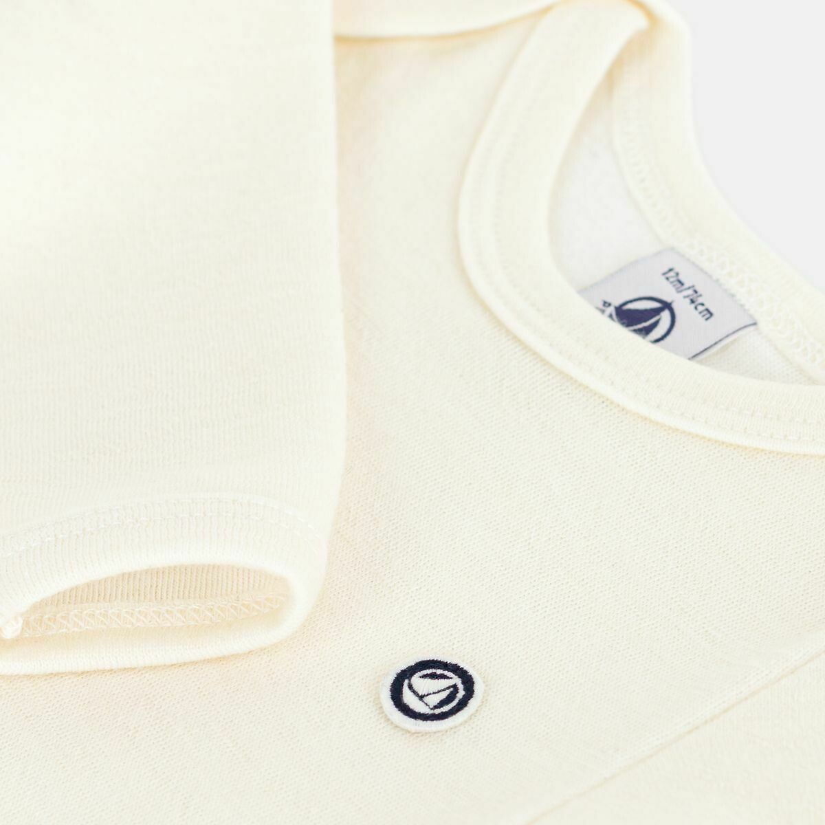 Body jambes longues en laine et coton ecru, PETIT BATEAU