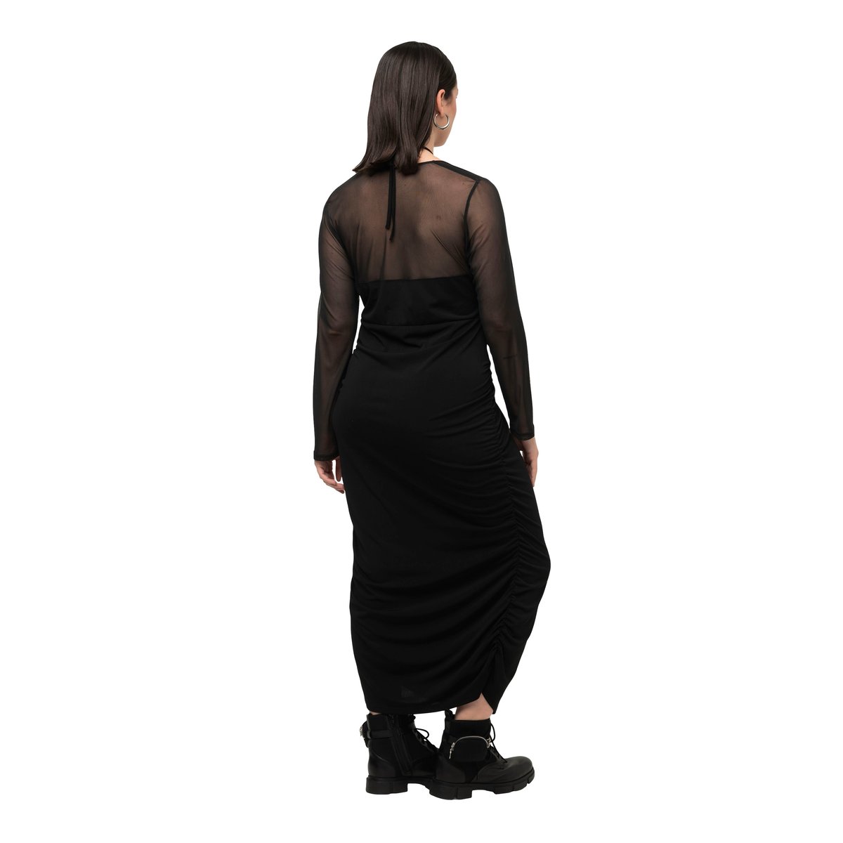 Robe maxi, décolleté en V et manches longues noir, ULLA POPKEN