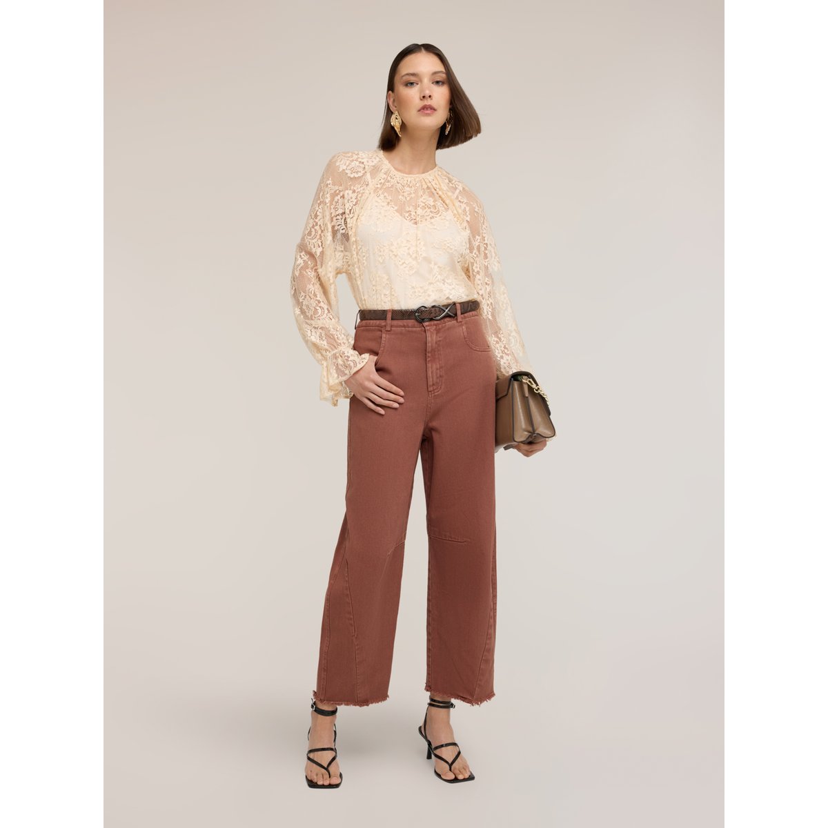 Pantalon balloon en drill marron, MOTIVI