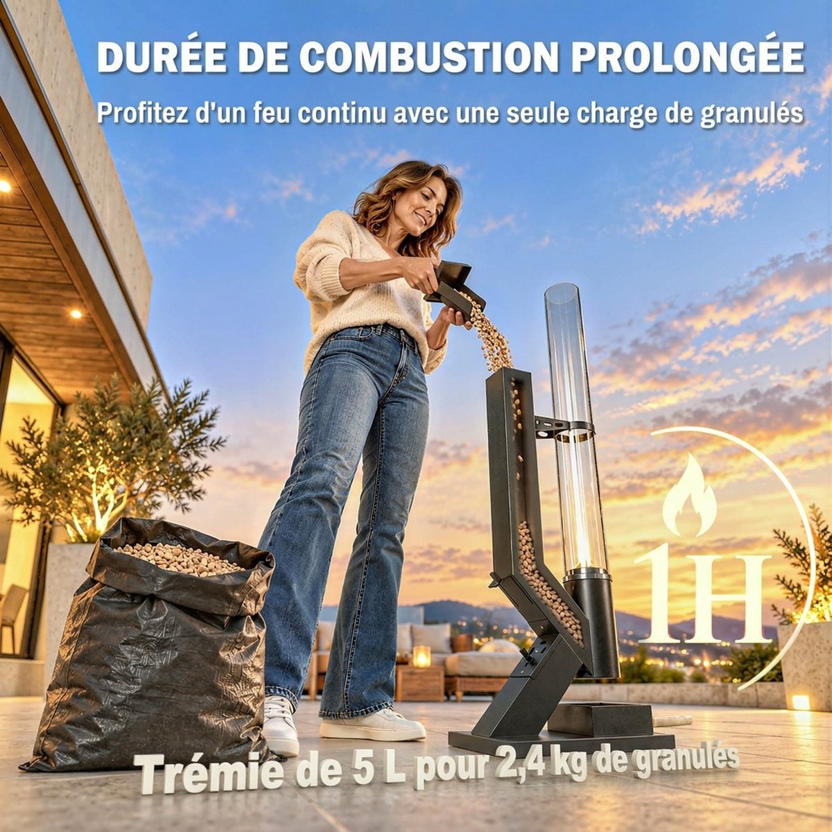 Chauffage à granulés d'extérieur Métal noir, OUTSUNNY
