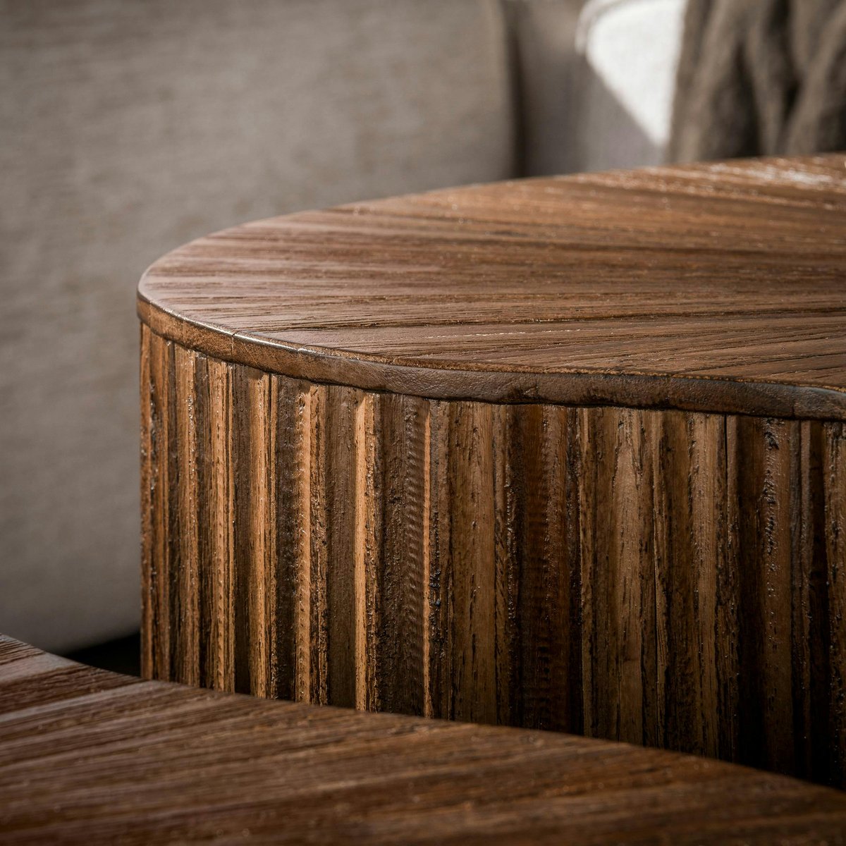 Table basse en teck à plateau motif soleil (x2) YOGY marron, PIER IMPORT