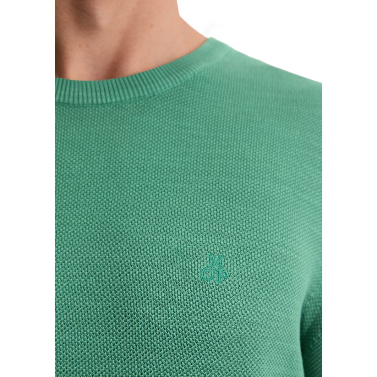 Pull-over regular en piqué de coton bio vert clair, MARC O'POLO