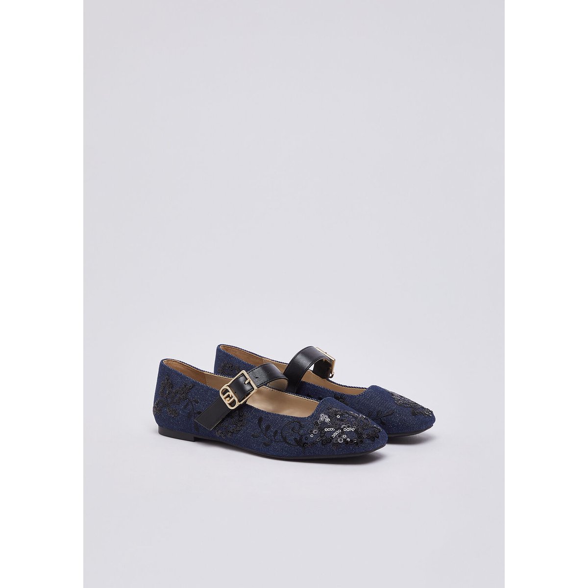 Ballerines en denim avec broderies denim foncé, LIU JO