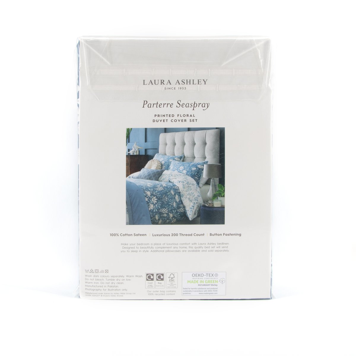 Parure de lit fleurie Parterre Seaspray pour grand lit double bleu, LAURA ASHLEY