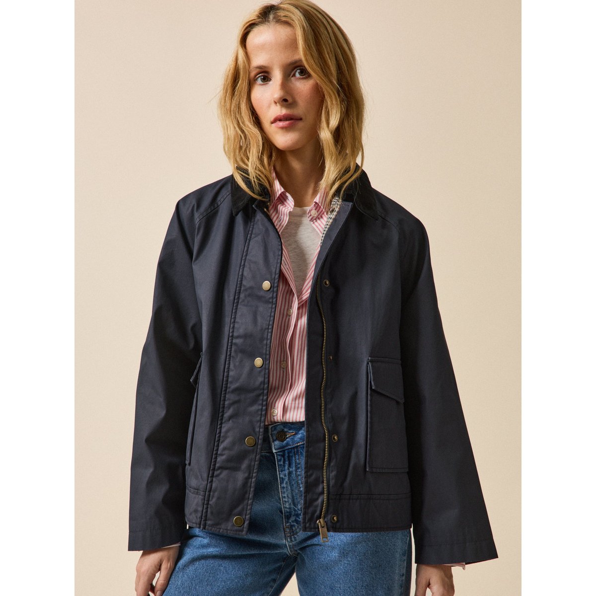Veste coton enduit marine, CYRILLUS