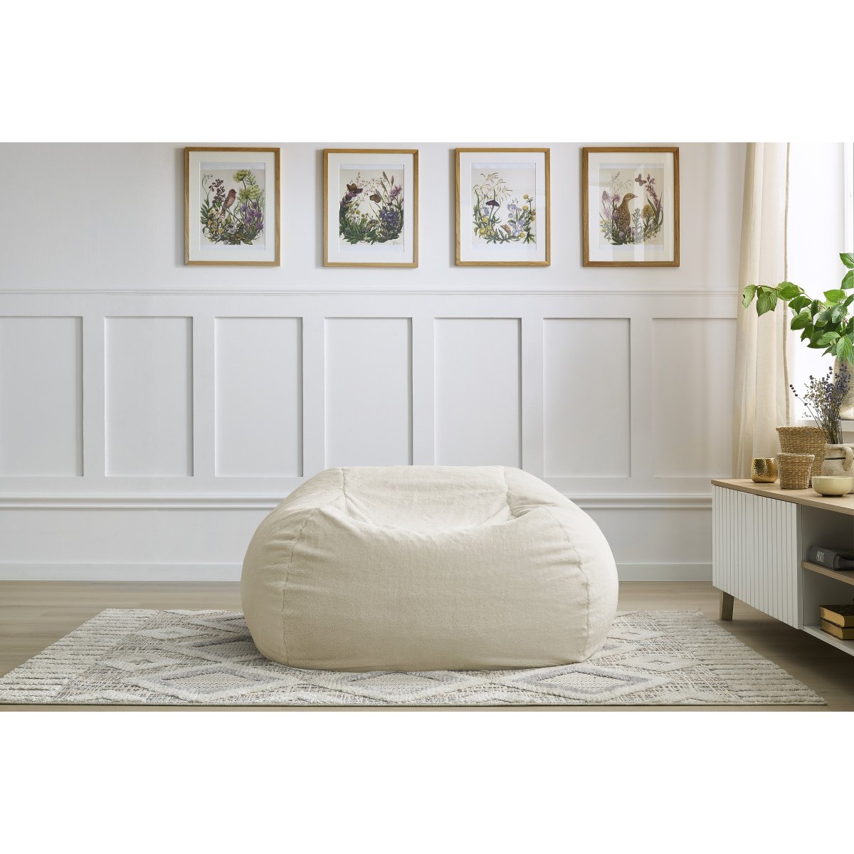 Pouf tissu imitation fourrure, VOLTAIRE blanc, BOBOCHIC