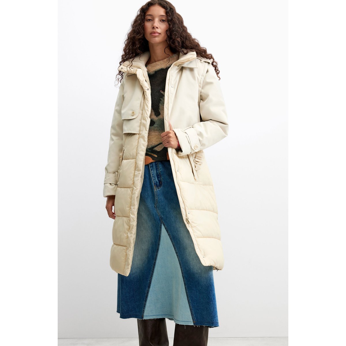 Manteau long matelassé blanc, DESIGUAL