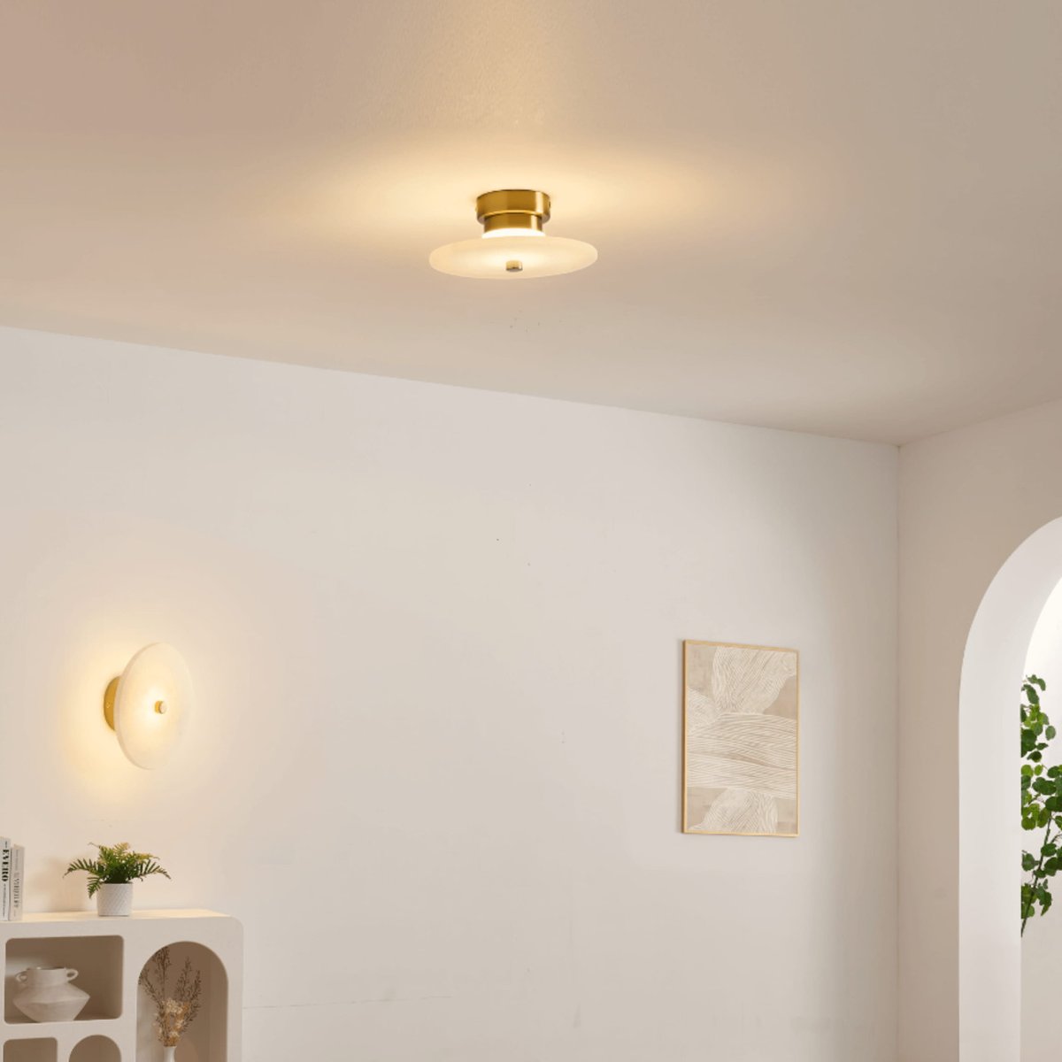 Applique ou spot marbre rond LED - LILASEA laiton et blanc, KOSILUM