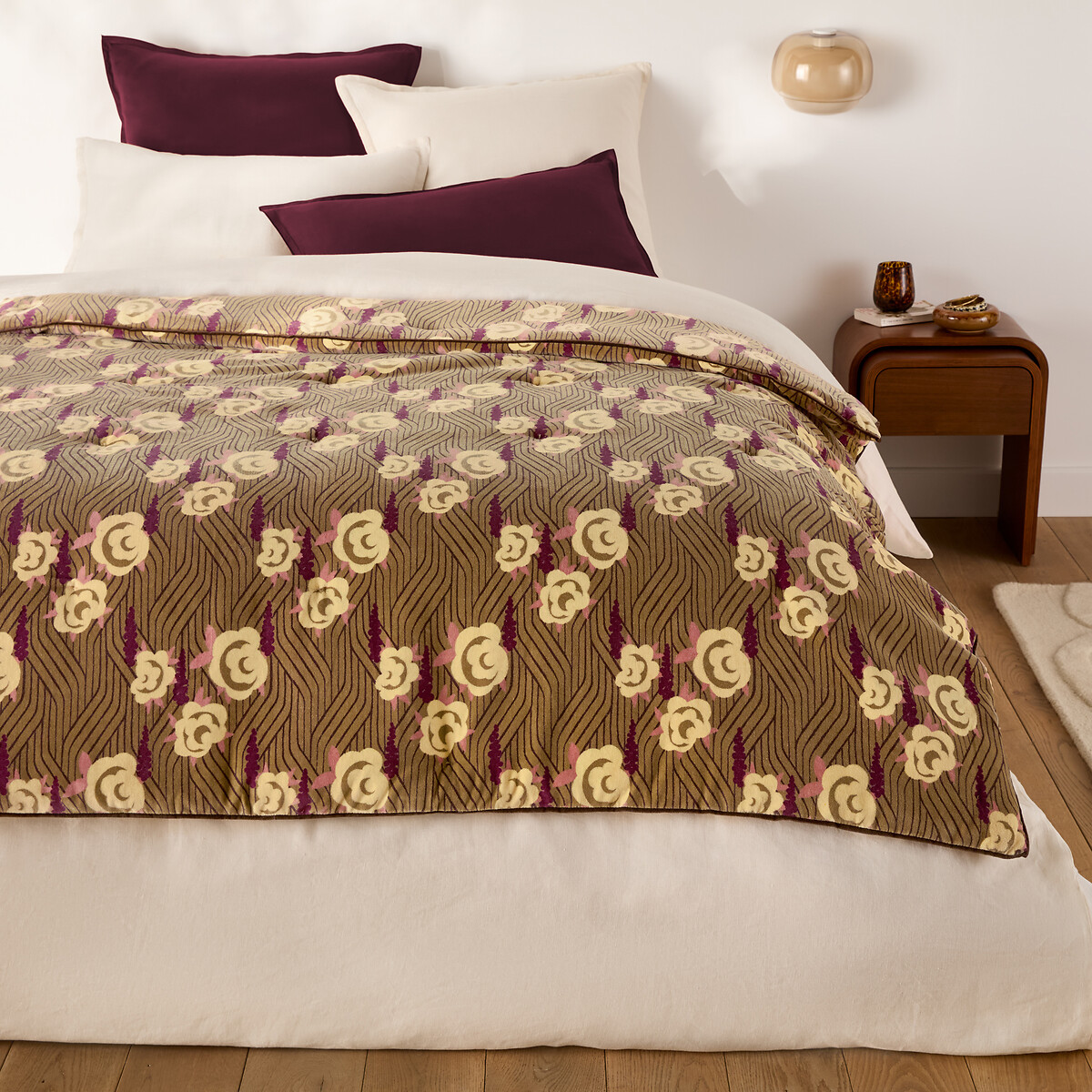 Edredón acolchado de terciopelo de algodón, DESTELLO estampado de flores, LA REDOUTE INTERIEURS
