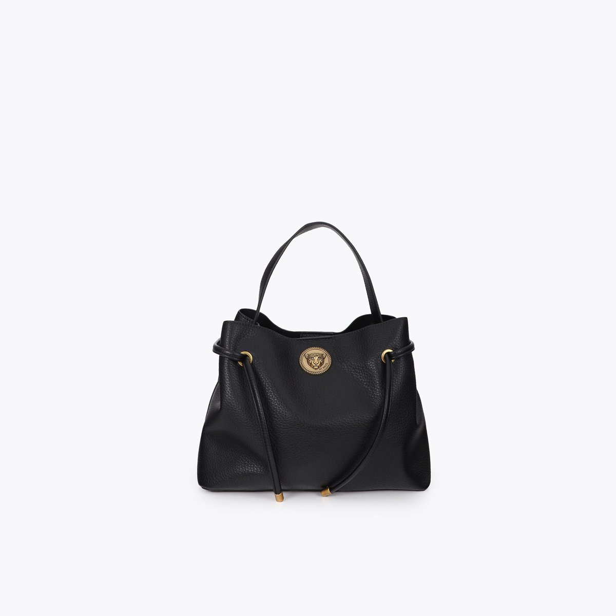 Sac à main en cuir synthétique à logo métallique noir, LOLA CASADEMUNT