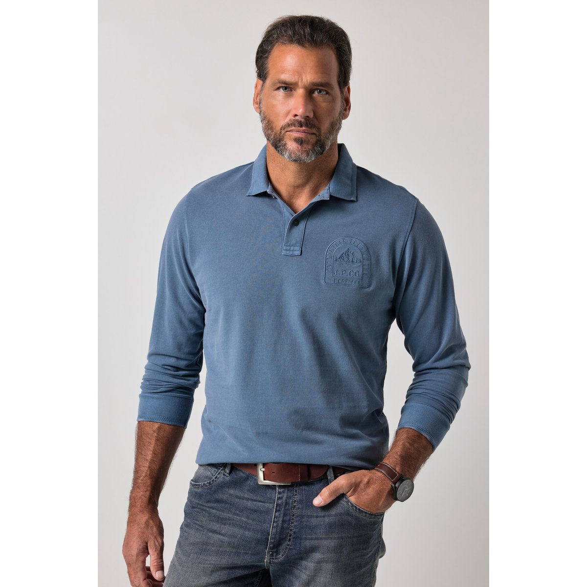 Polo en piqué bleu jean, JP1880