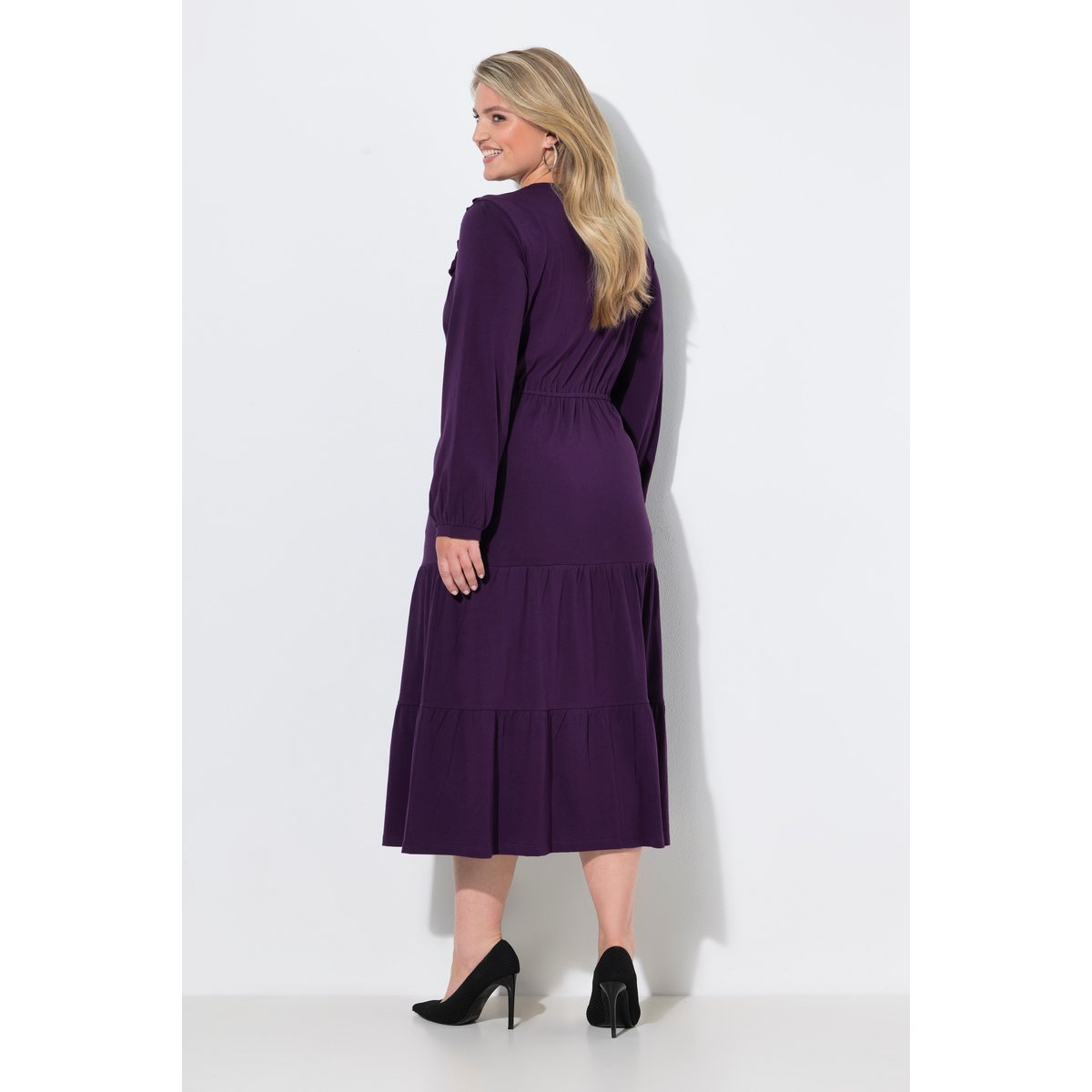 Robe maxi, décolleté rond et manches longues groseilles noires, ULLA POPKEN