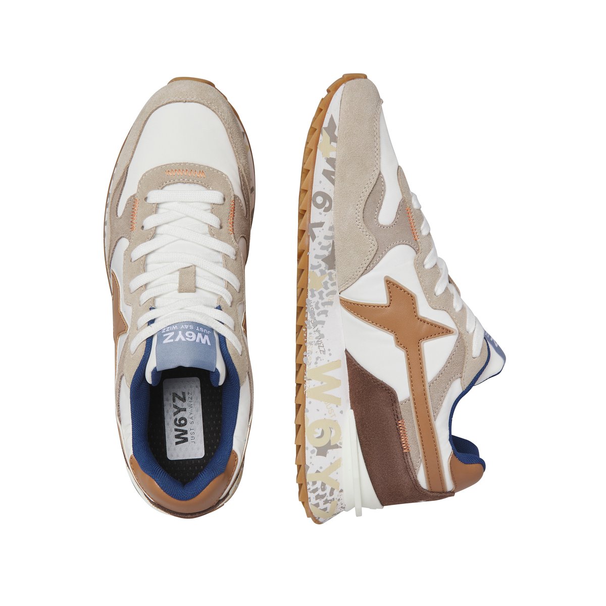 Sneakers en tissu technique et en daim YAK-M. beige-blanc, W6YZ
