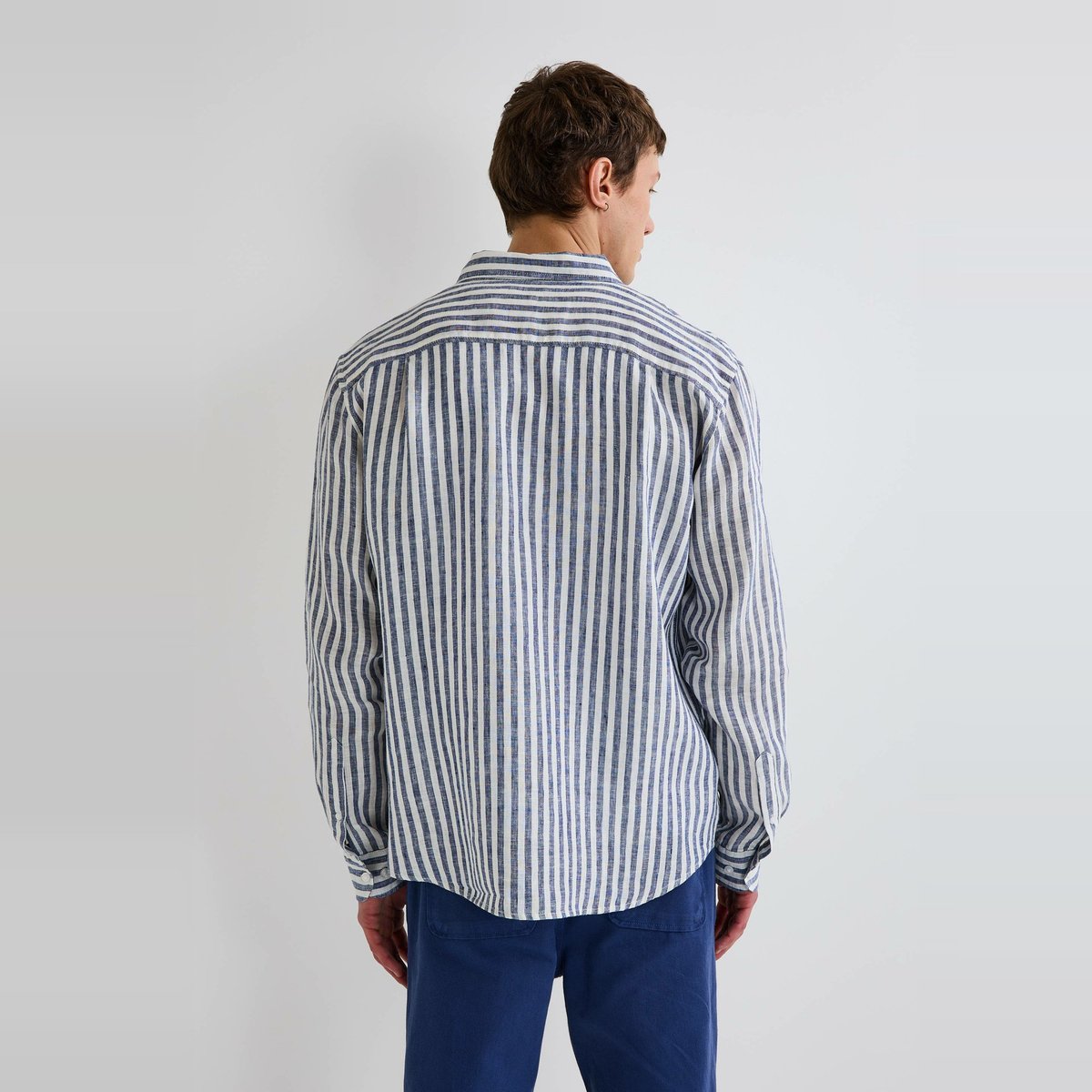 Chemise rayée en lin chine, MONOPRIX
