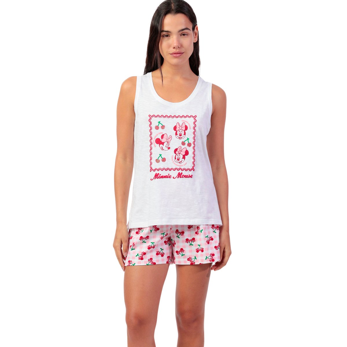 Pyjama short débardeur Minnie Cherry Disney blanc, ADMAS