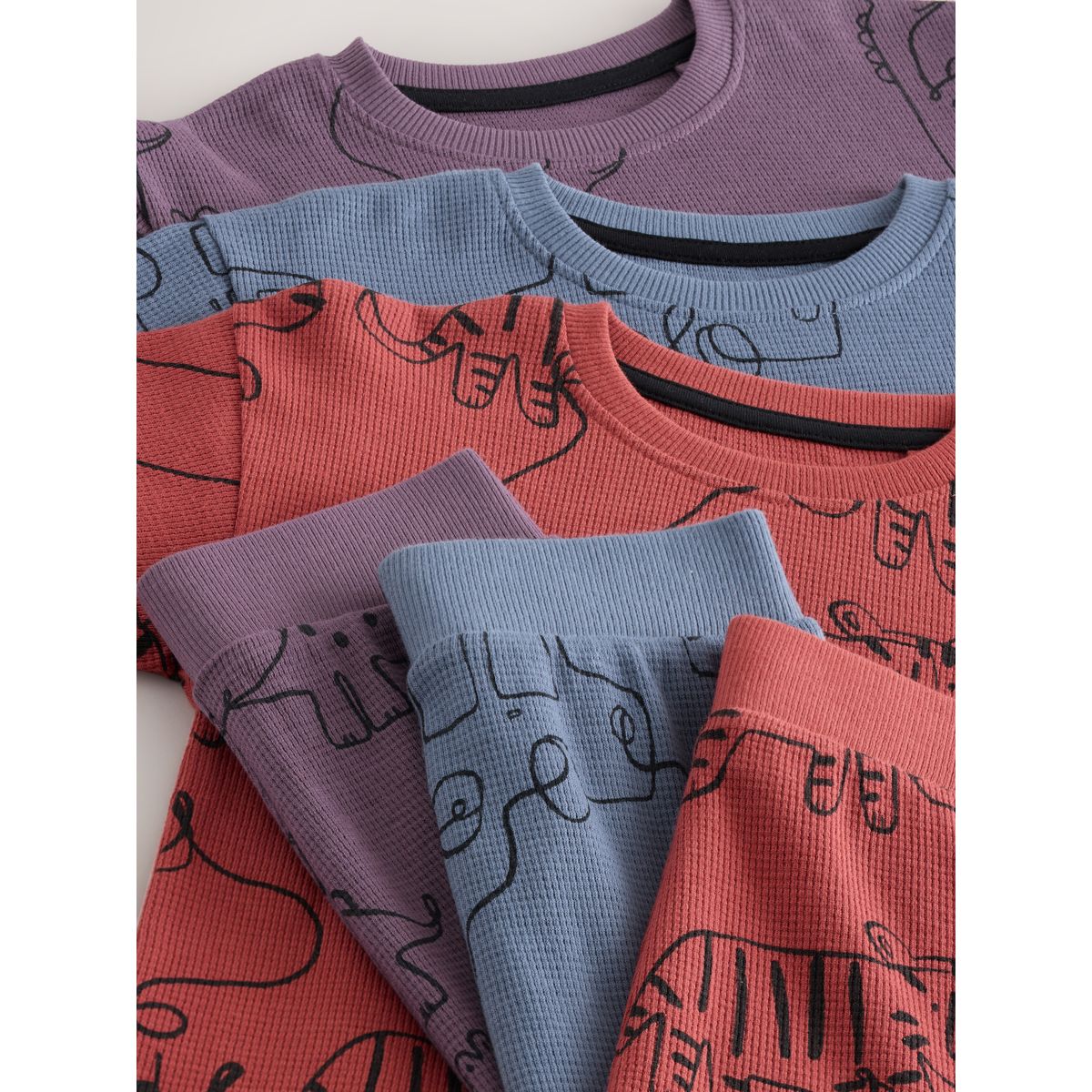 Pyjama oversize, lot de 3 rouge/bleu/violet, NEXT