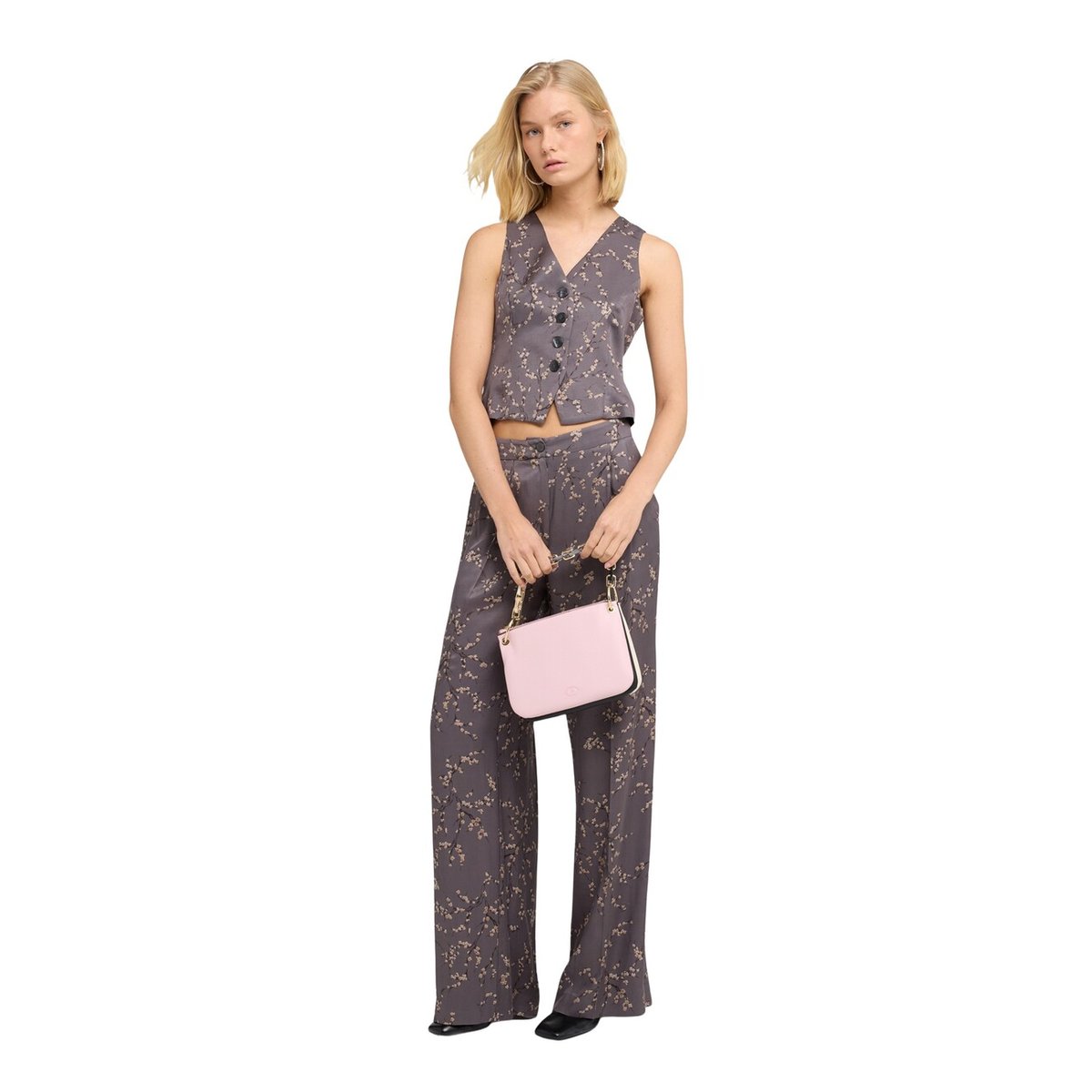 Gilet à imprimé fleuri gris, MOTIVI