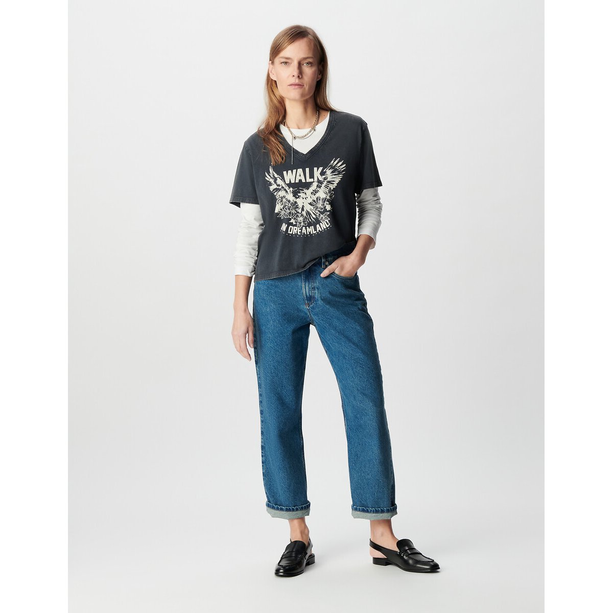 Bedrukt T-shirt met korte mouwen en V-hals zwart, IKKS