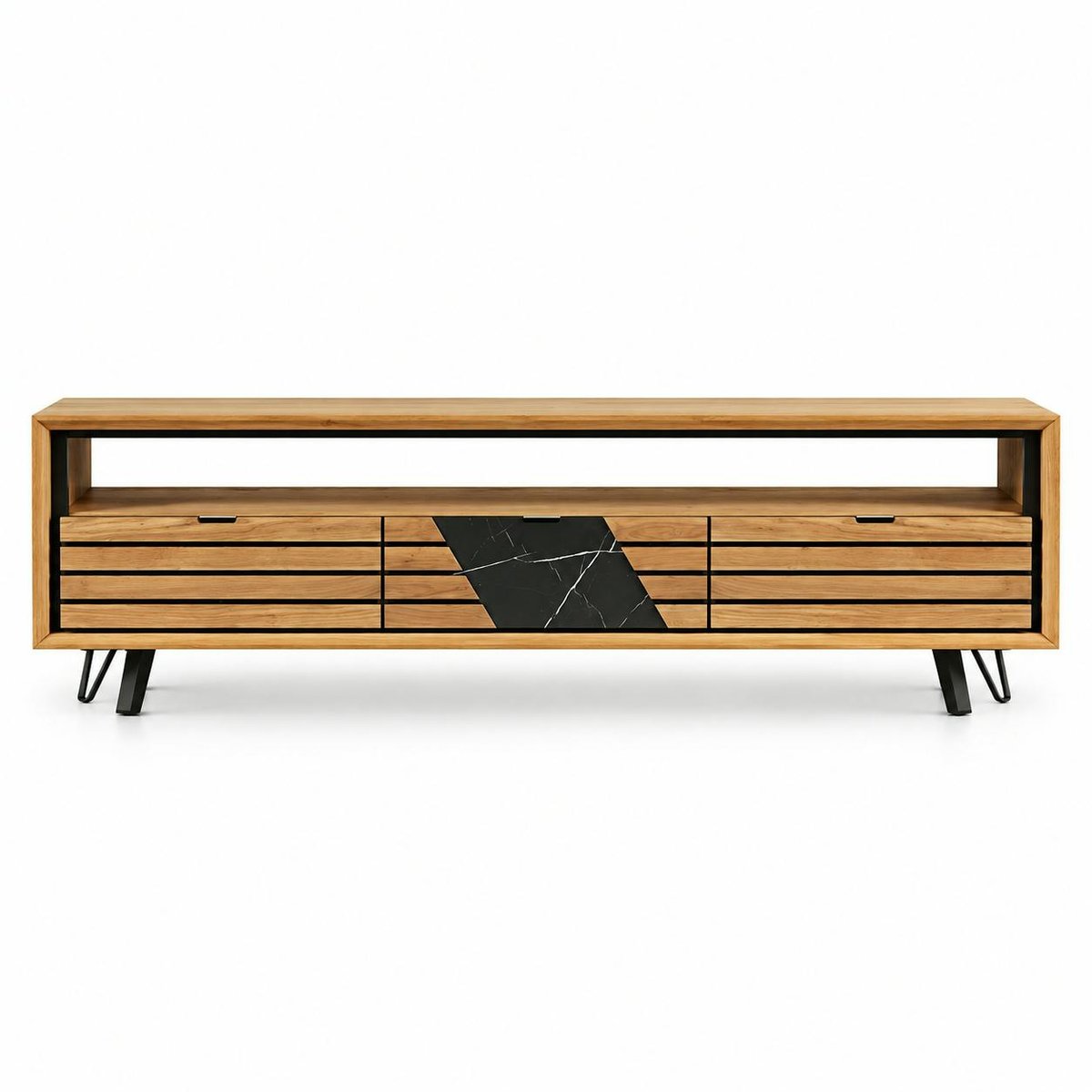 Meuble tv design en bois de chêne finition miel, 3 tiroirs ESSEN chêne miel, PIER IMPORT