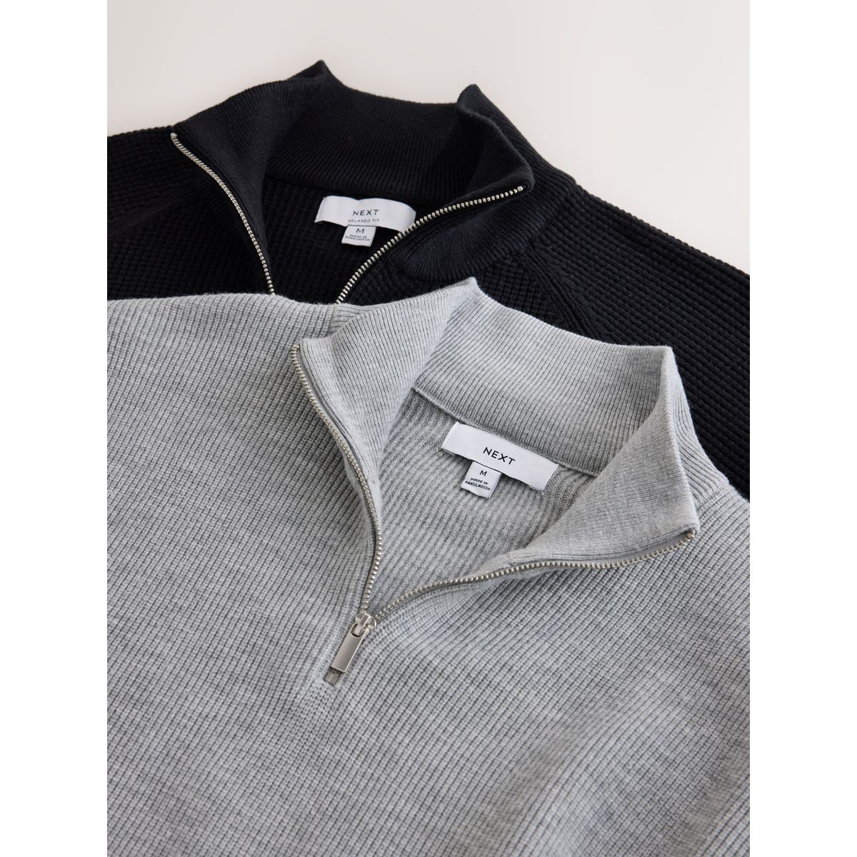 Pull essential texturé à col zippé, lot de 2 noir/gris, NEXT