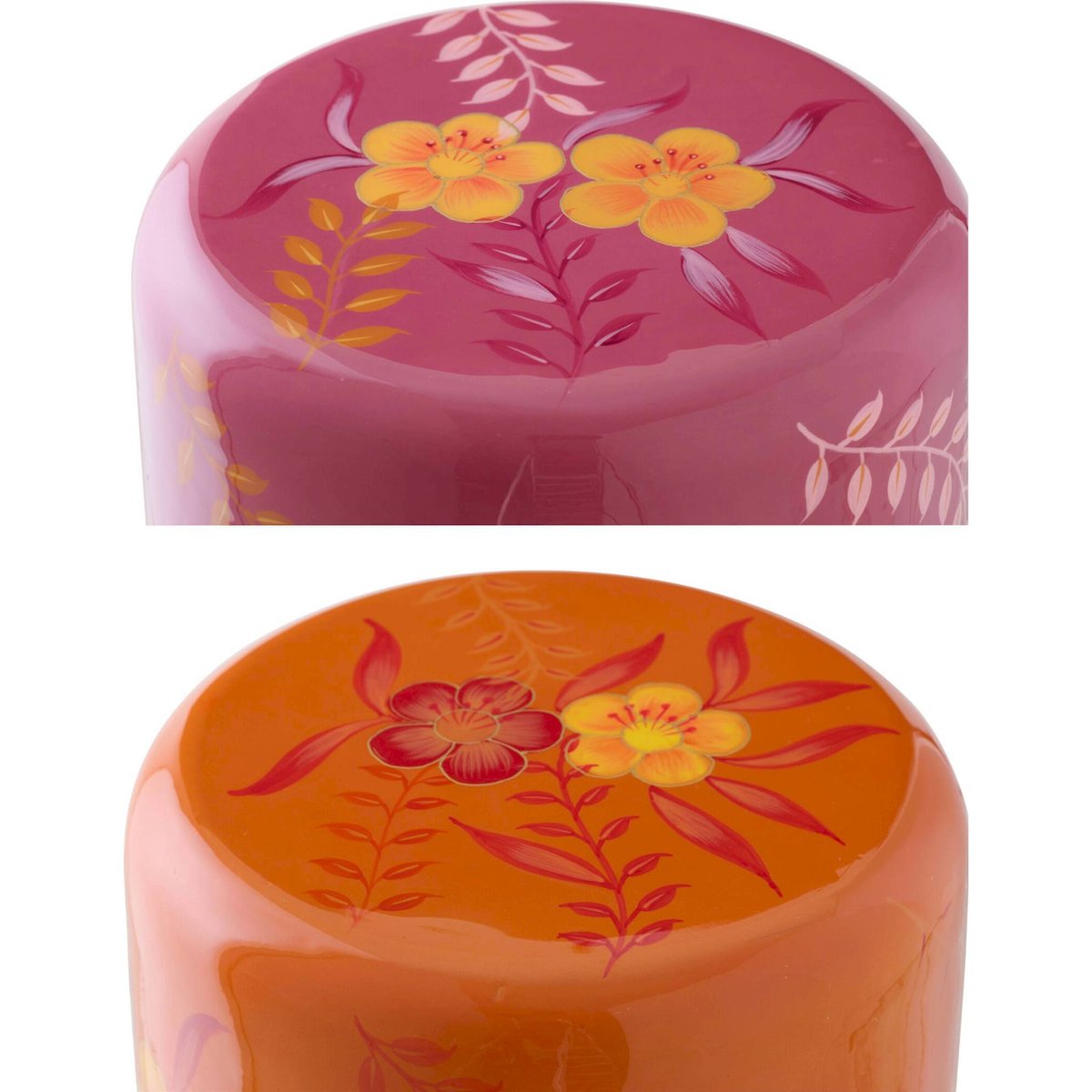 Tabouret fleuri en métal, Lot de 2 rose et orange, RECOLLECTION