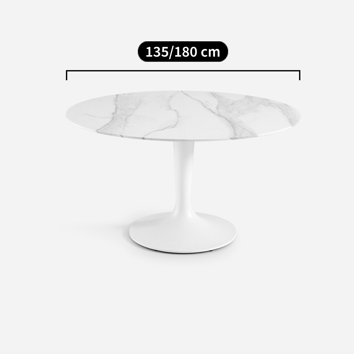 Plateau de table rond et extensible en céramique, diamètre 135 à 180 cm, EXTENDO céramique blanche, AM.PM