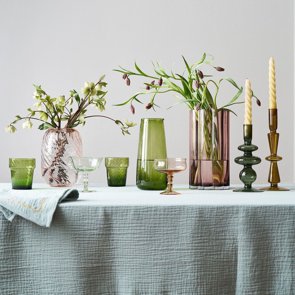 Kandelaar in glas H25 cm, Chilava olijf, LA REDOUTE INTERIEURS