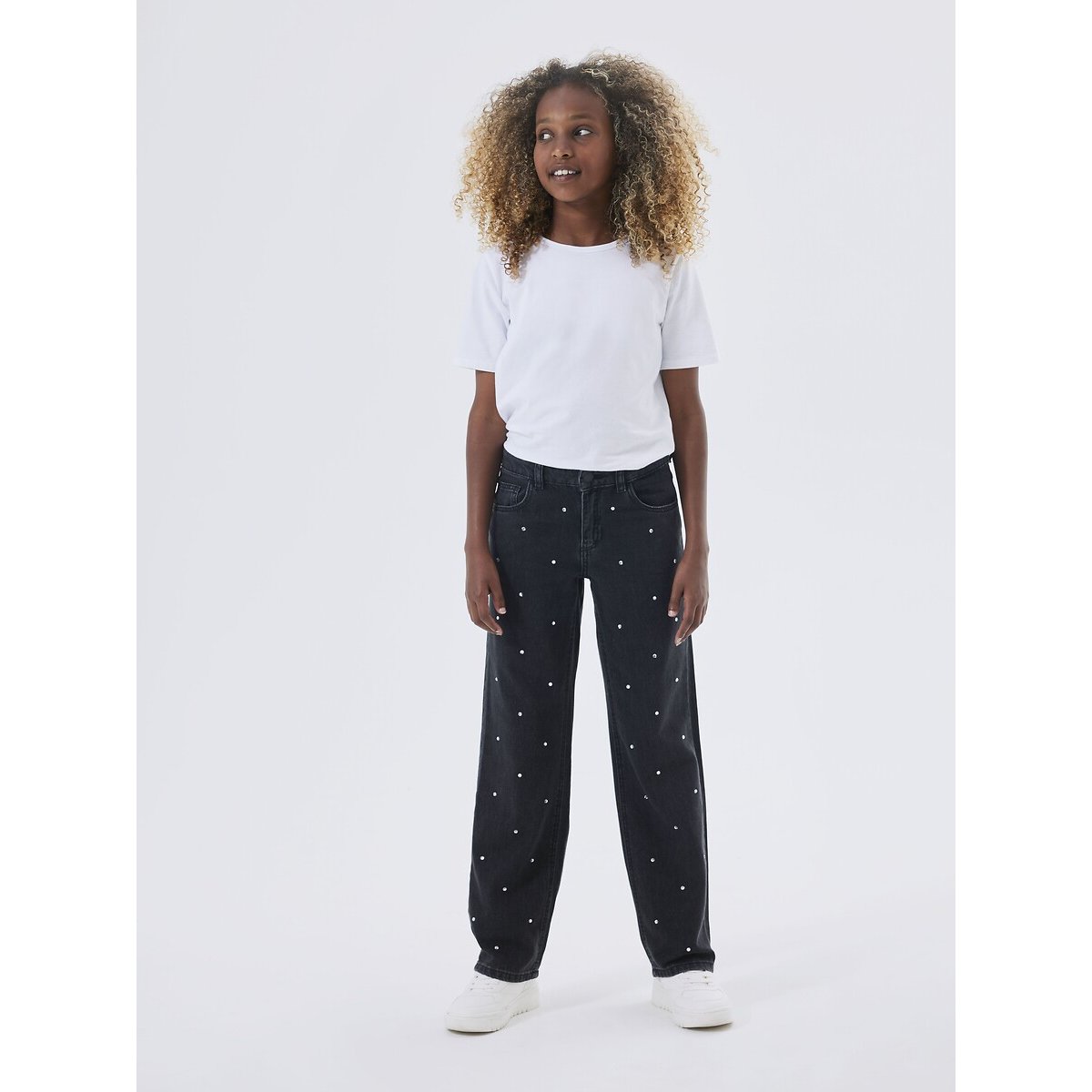 Jeans a zampa con paillettes sul davanti nero , NAME IT