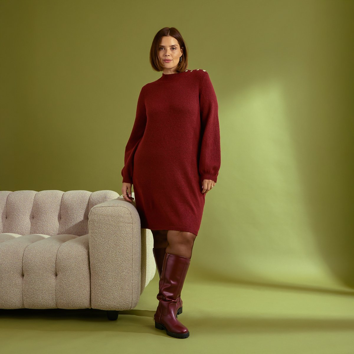 Robe pull col montant orange bordeaux, GRAIN DE MALICE