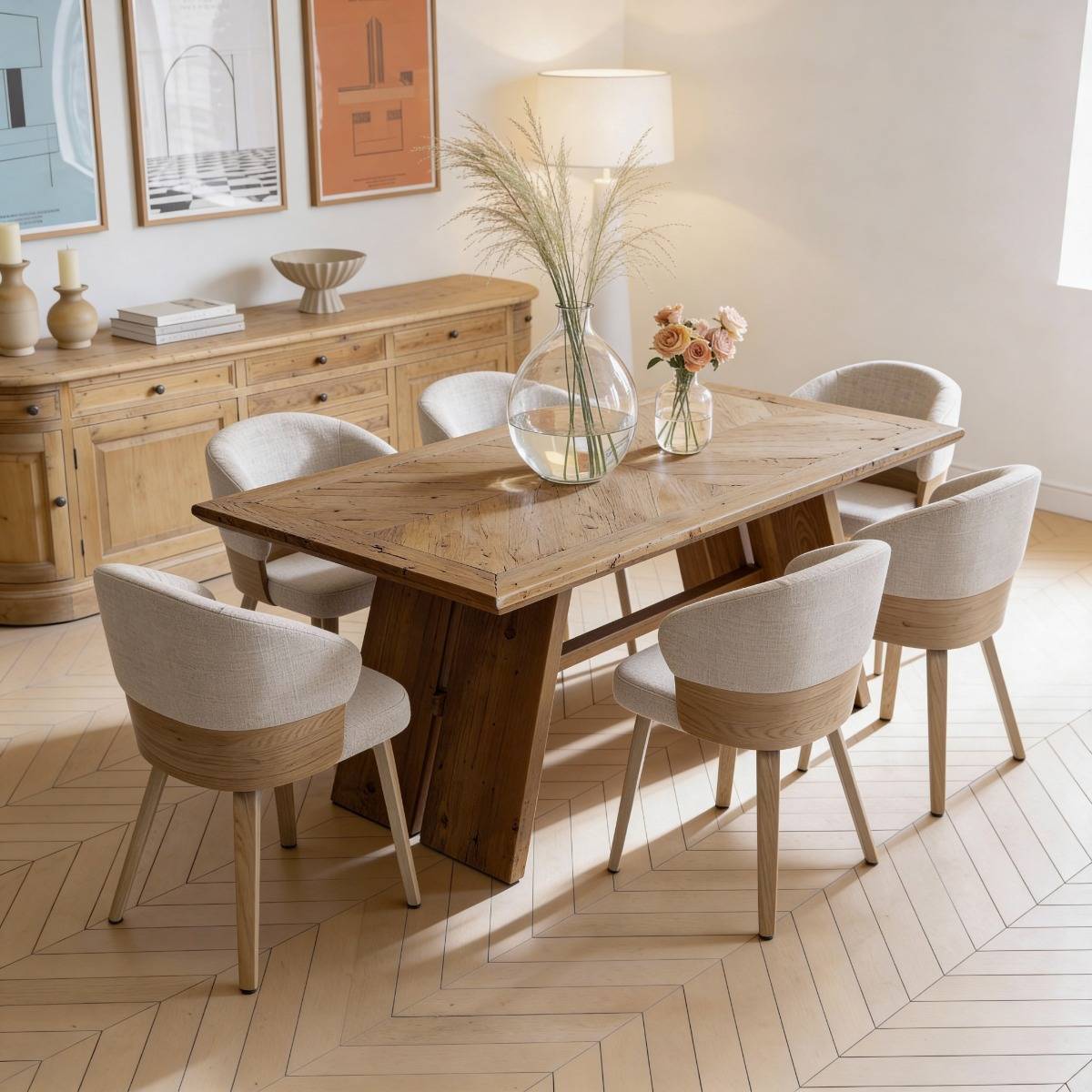 Table à manger en bois recyclé BLAISE bois clair, MADE IN MEUBLES
