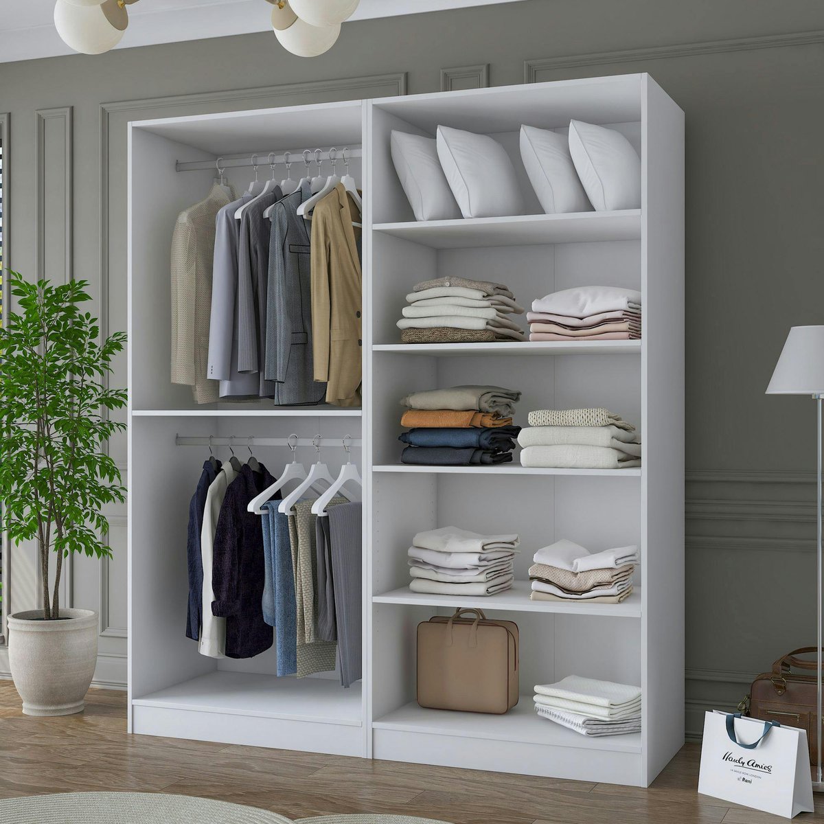Armoire penderie blanche rainurée 4 portes 2 tringles BYRON blanc, PIER IMPORT