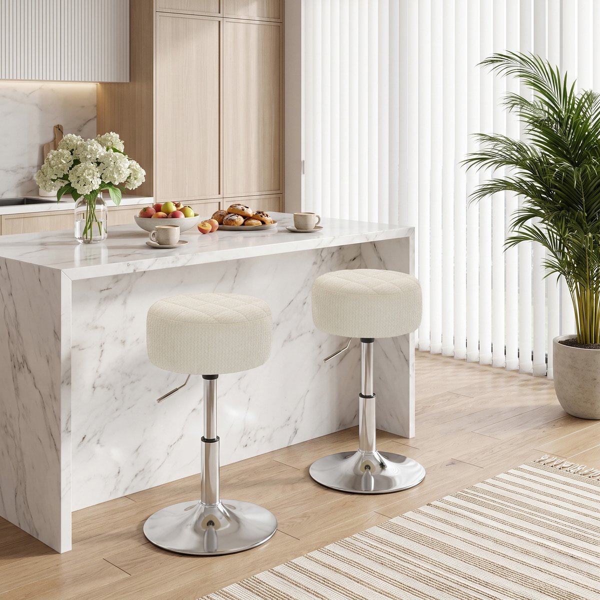 Tabouret de bar Chenille Crème crème, argent, HOMCOM