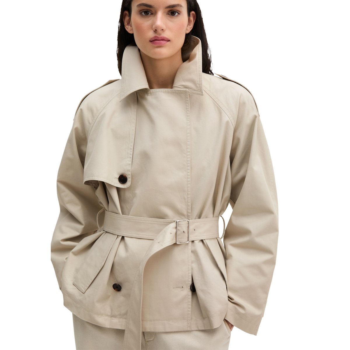 Veste trench régulière en mélange de coton organique et de lyocell gris clair, MARC O'POLO