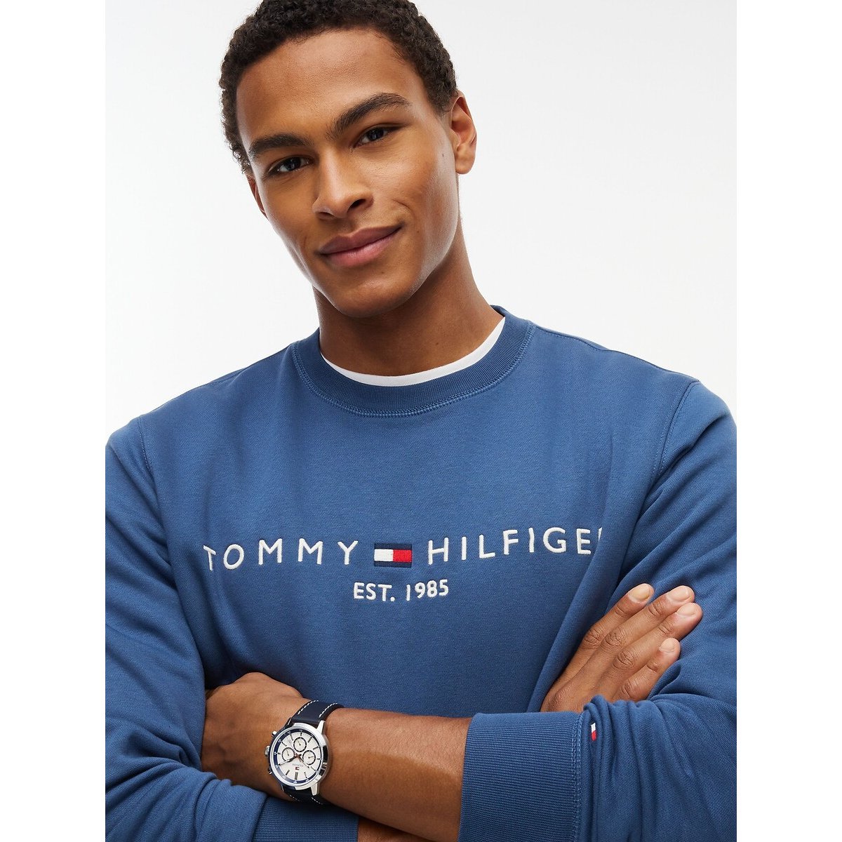 Sweat col montant zippé Tommy Logo bleu mer, TOMMY HILFIGER
