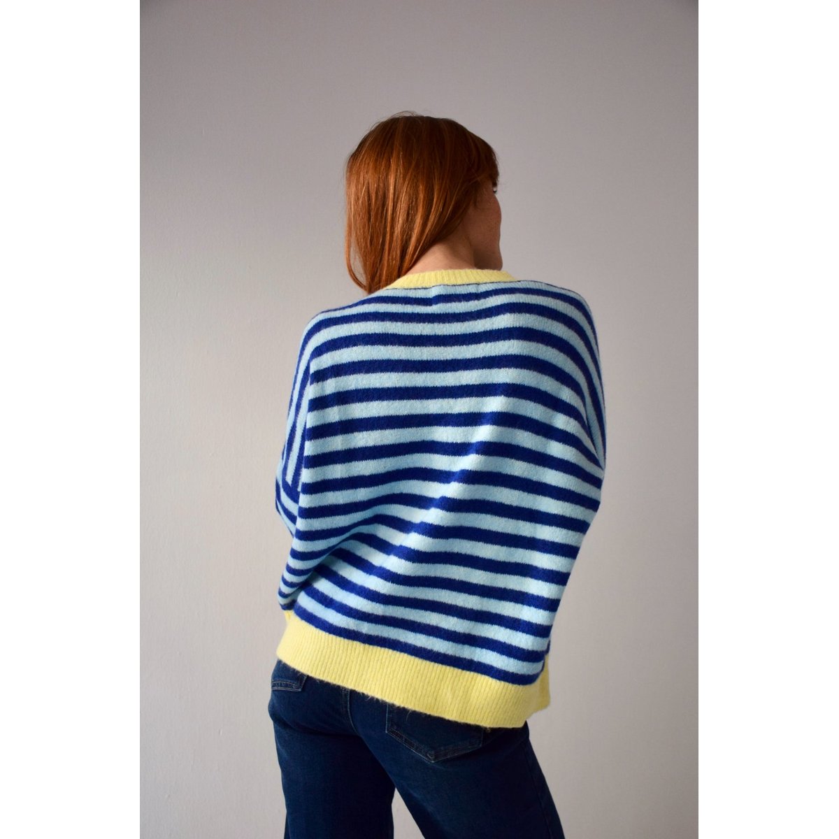 Pull rayé bords contrastés PIA bleu / jaune, MINDTRAVELER
