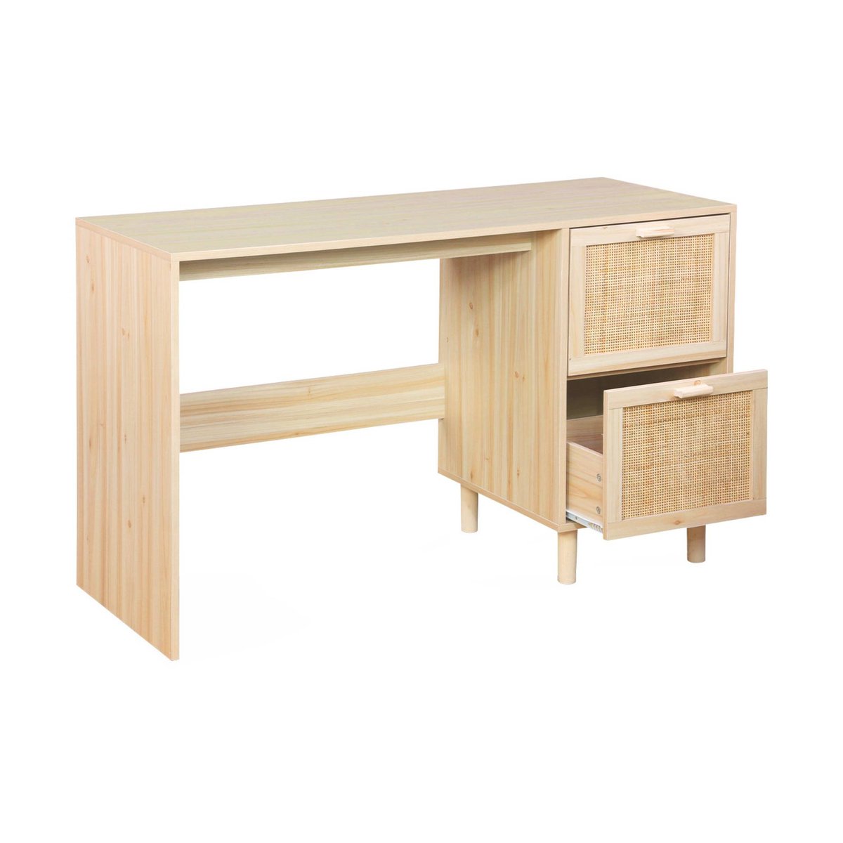 Bureau décor bois et cannage 2 tiroirs CAMARGUE naturel, SWEEEK