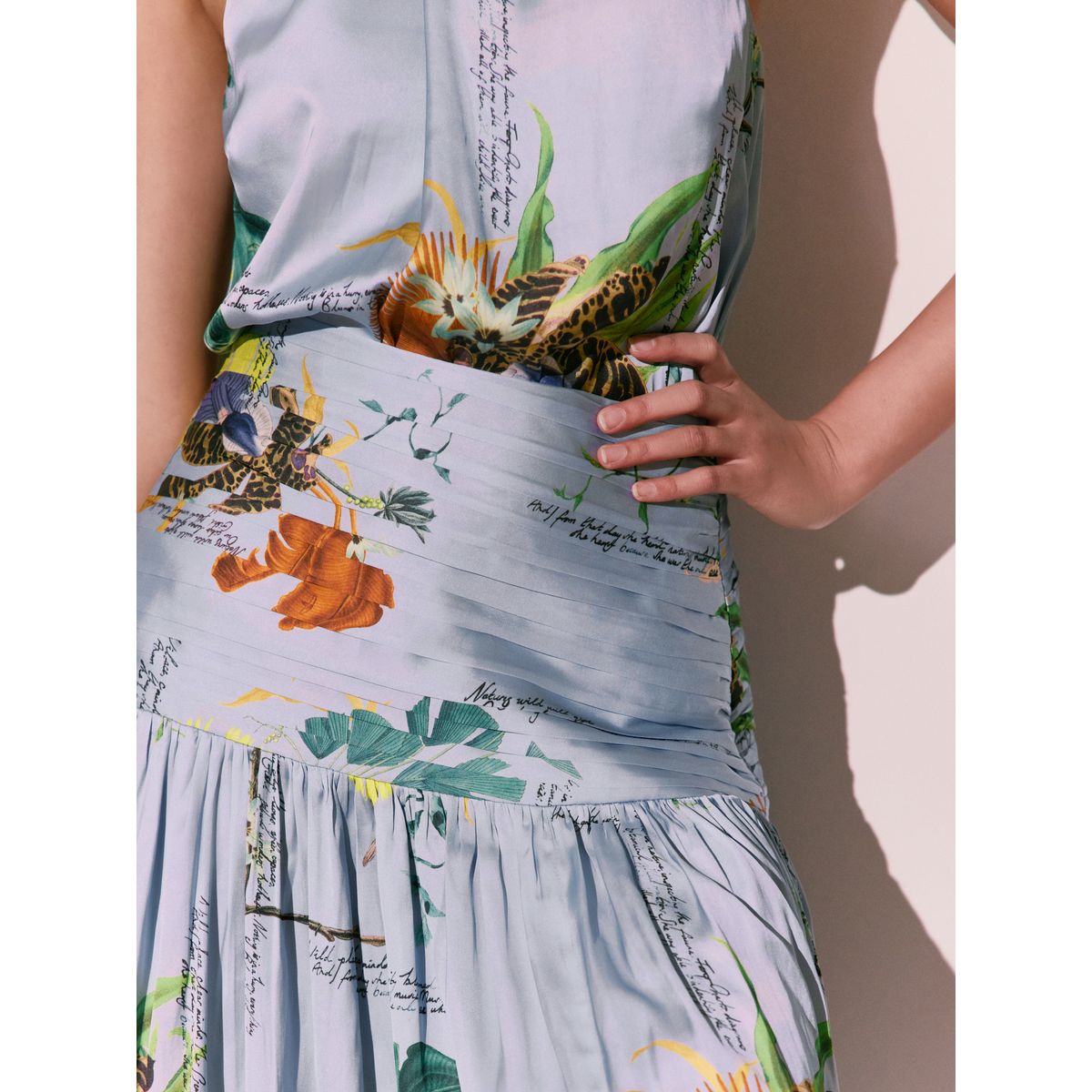 Jupe longue satin botanique kew collection bleu motif fleurs, NEXT