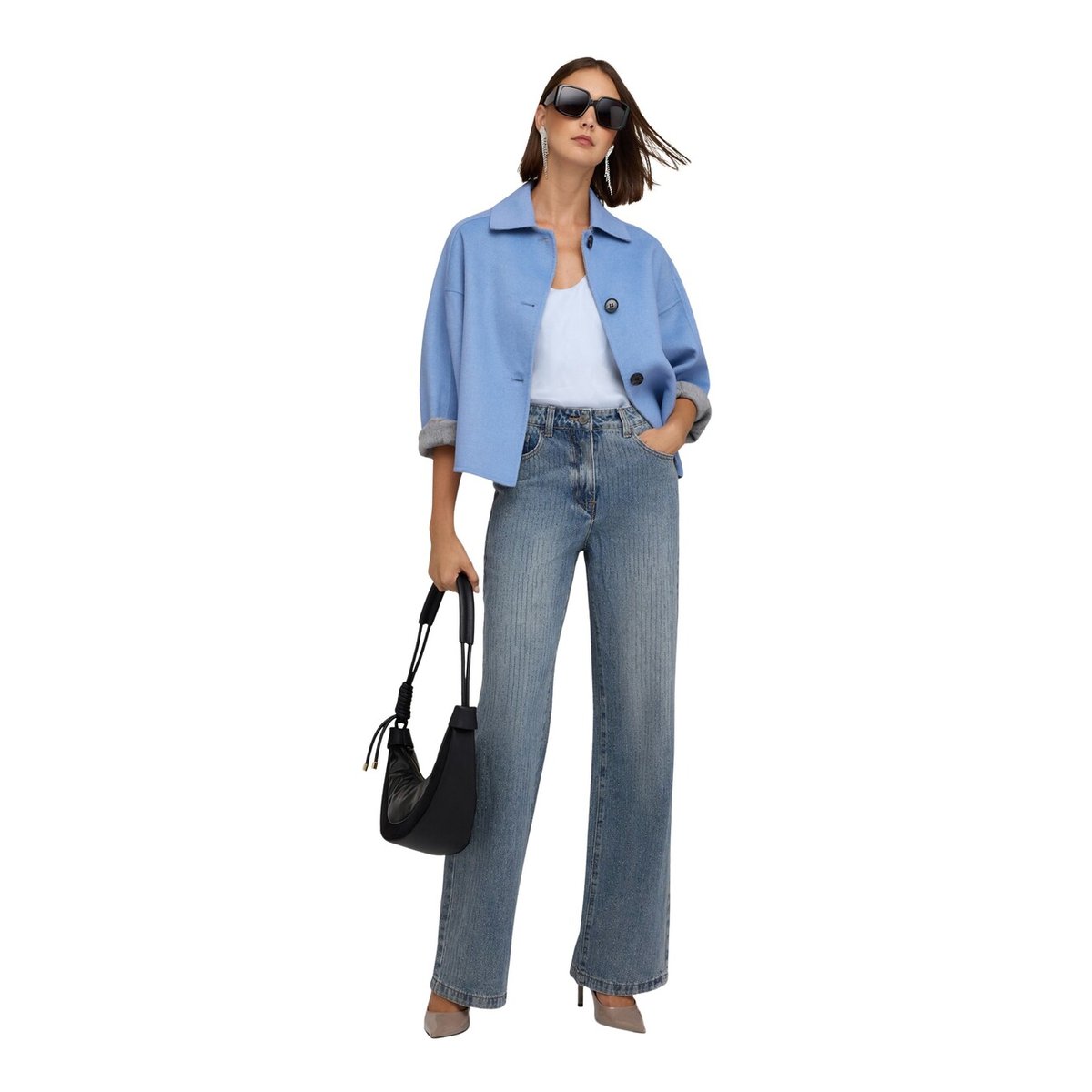 Jean palazzo taille haute avec strass light - blue, MOTIVI