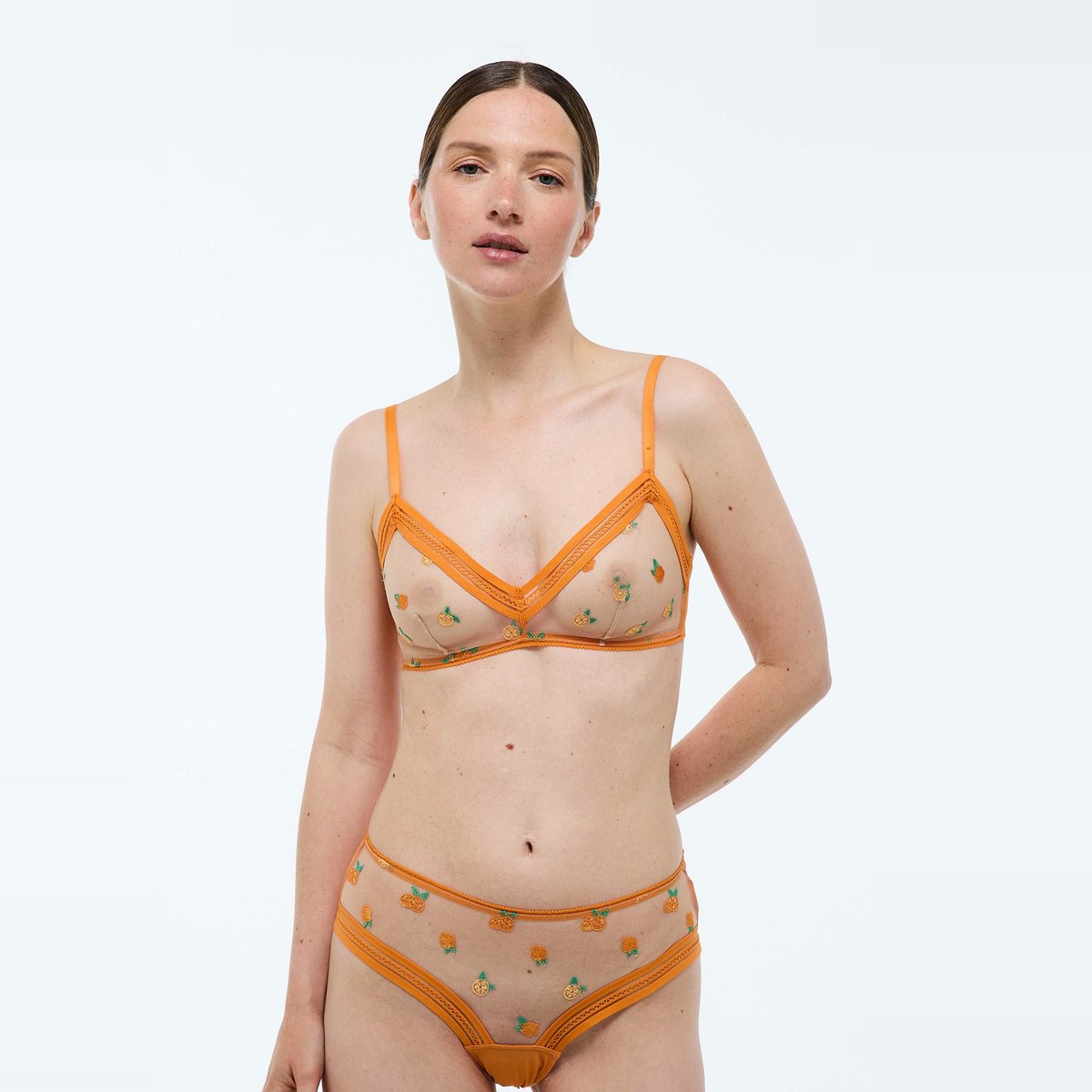 Soutien-gorge triangle CLEO en tulle brodé cadmium, MONOPRIX