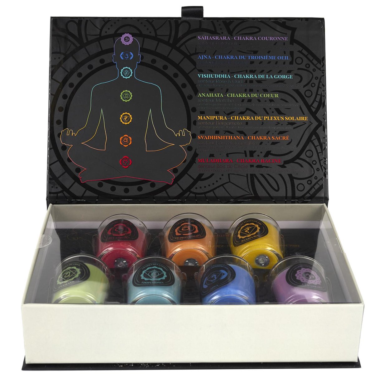 Coffret cadeau 7 bougies parfumées Chakra multicolore, EDEN
