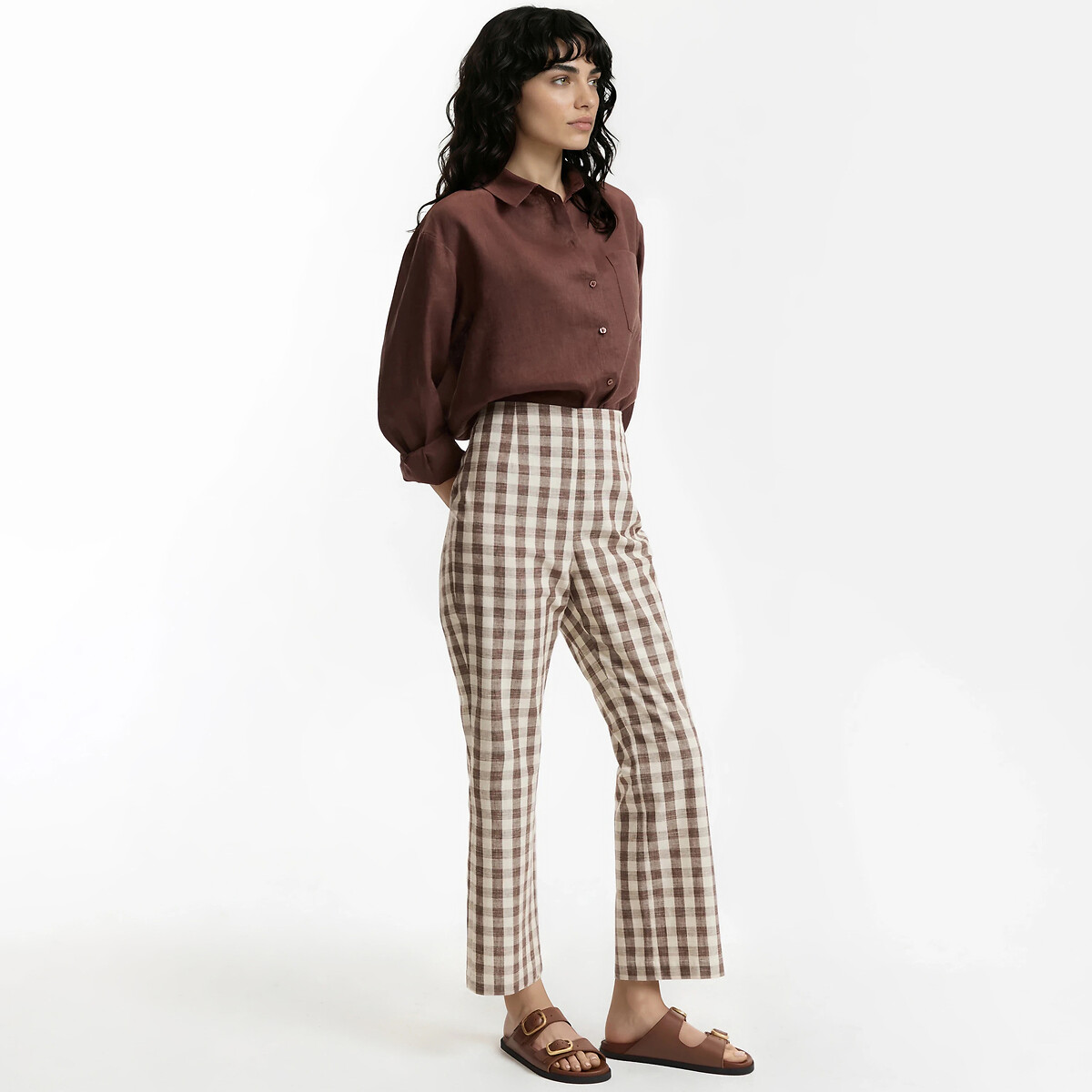 Pantalon bootcut 7/8 ème imprimé vichy  vichy marron, LA REDOUTE COLLECTIONS